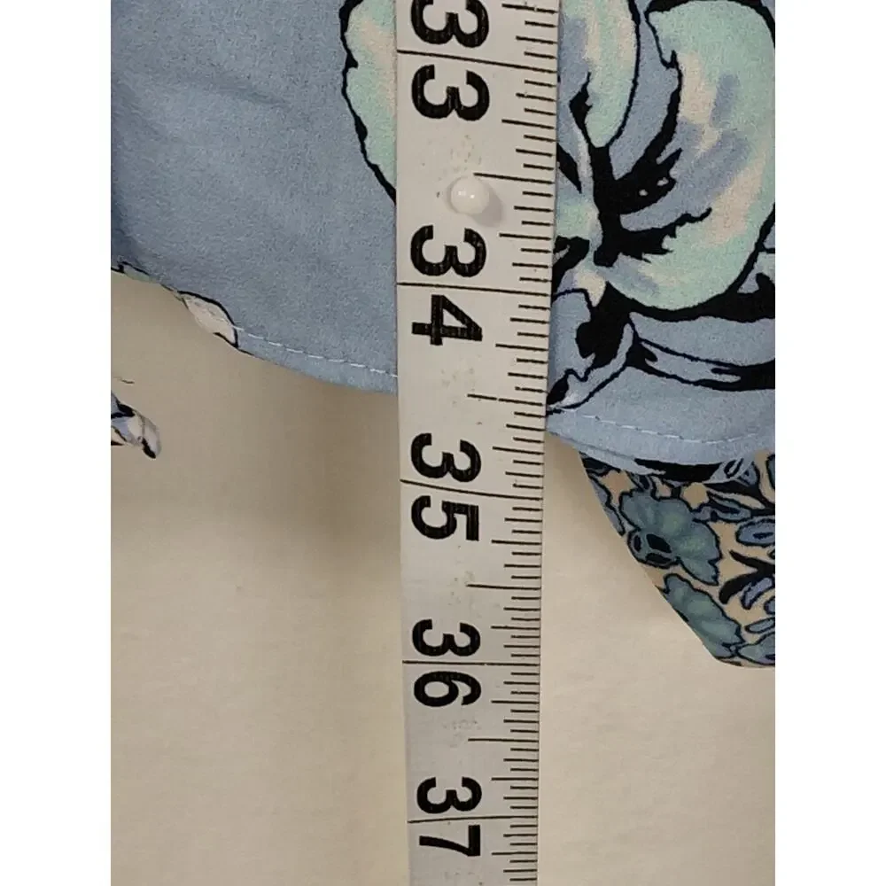 Bcbgmaxazria Blue Floral V-Neck Short Sleeve Wrap Dress Women Size S